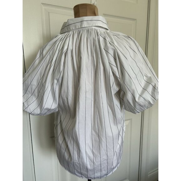 Madewell $98 Shirred Bubble Sleeve Button Up Shirt White/Black Size M NU477 - Picture 9 of 15